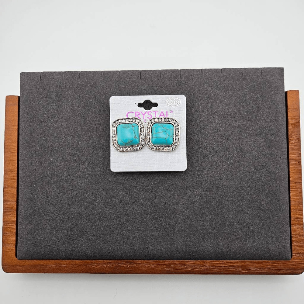 Crystal Avenue Clip On Silver Tone Turquoise Earrings